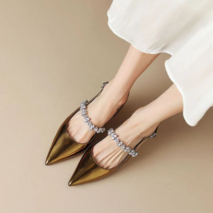 Elegant Rhinestone Slingback Heel for Women with Pointed Toe Ankle Strap Sculptural Heel Style