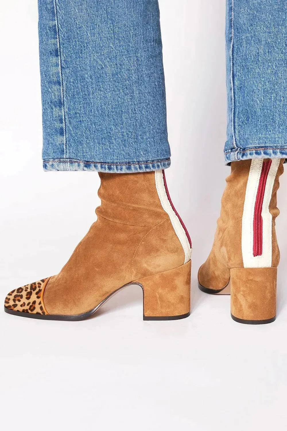 Women's Suede Contrast Cap Toe Heeled Boots