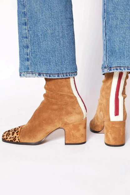 Women's Suede Contrast Cap Toe Heeled Boots