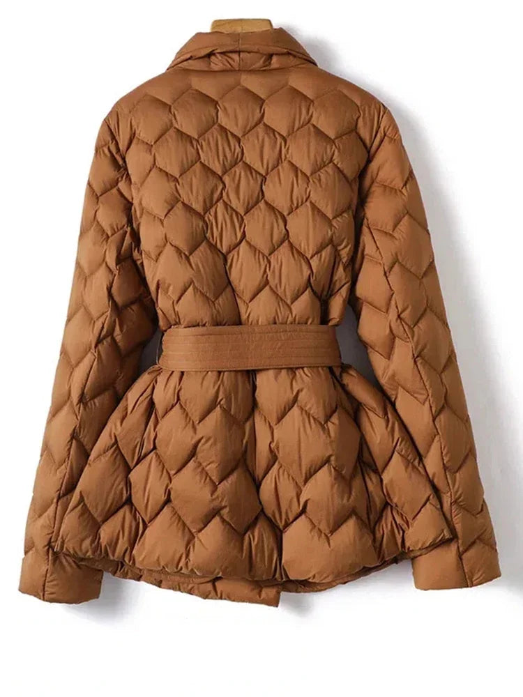 Women's Belted Wave Quilted Down Puffer Jacket
