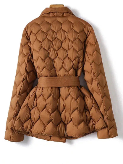 Women's Belted Wave Quilted Down Puffer Jacket