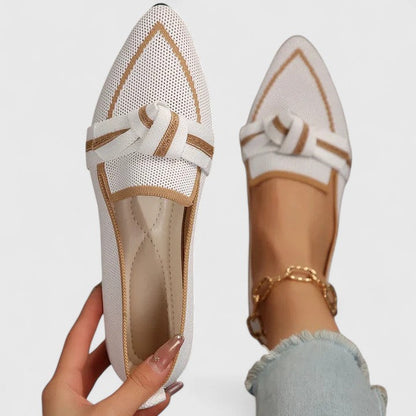 Comfortable Knit Loafer Flats for Women with Pointed Toe Knotted Bow Slip On Casual Style