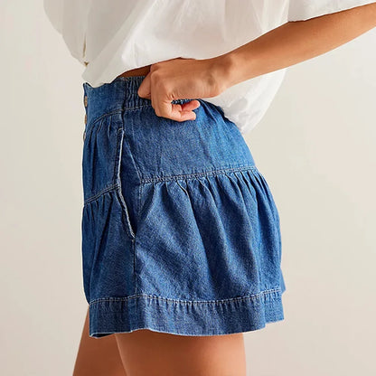 Effortless High Waist Midrise Jeans for Women with Button Front Tiered Ruffle Relaxed Style
