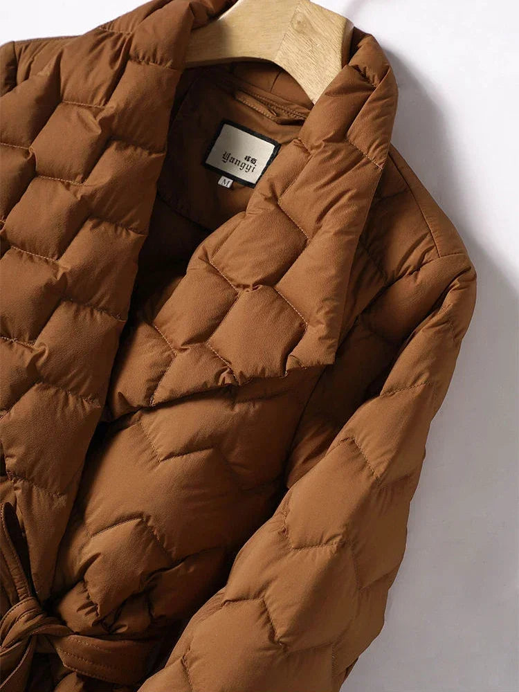 Women's Belted Wave Quilted Down Puffer Jacket