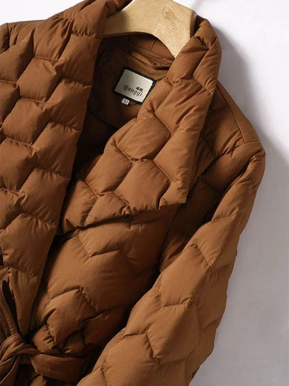 Women's Belted Wave Quilted Down Puffer Jacket