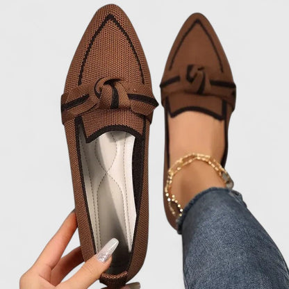 Comfortable Knit Loafer Flats for Women with Pointed Toe Knotted Bow Slip On Casual Style