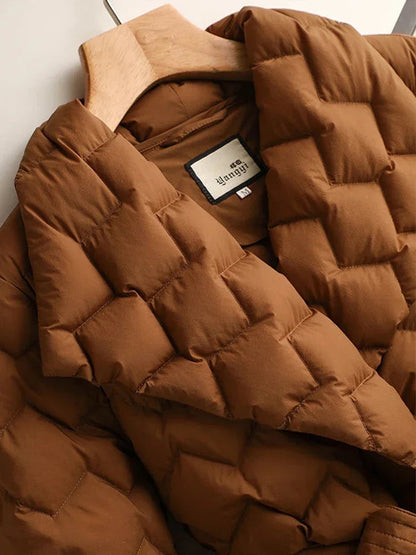 Women's Belted Wave Quilted Down Puffer Jacket