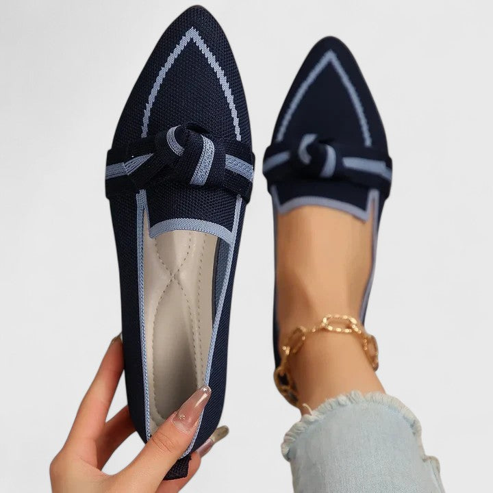 Comfortable Knit Loafer Flats for Women with Pointed Toe Knotted Bow Slip On Casual Style