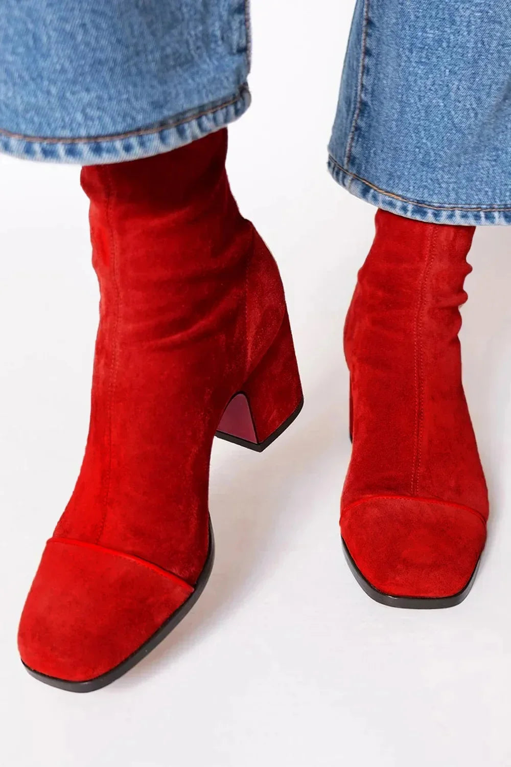 Women's Suede Contrast Cap Toe Heeled Boots