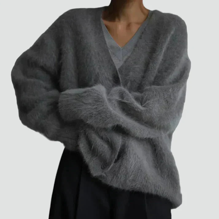 Women's Oversized Fluffy Button Front Cardigan
