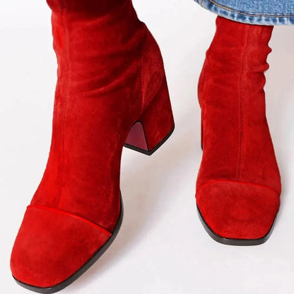 Women's Suede Contrast Cap Toe Heeled Boots