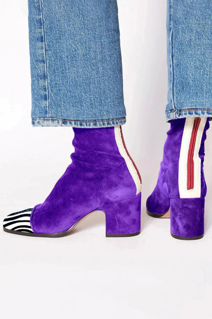Women's Suede Contrast Cap Toe Heeled Boots