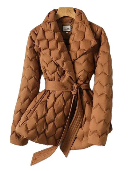 Women's Belted Wave Quilted Down Puffer Jacket