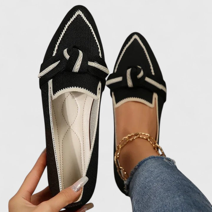 Comfortable Knit Loafer Flats for Women with Pointed Toe Knotted Bow Slip On Casual Style