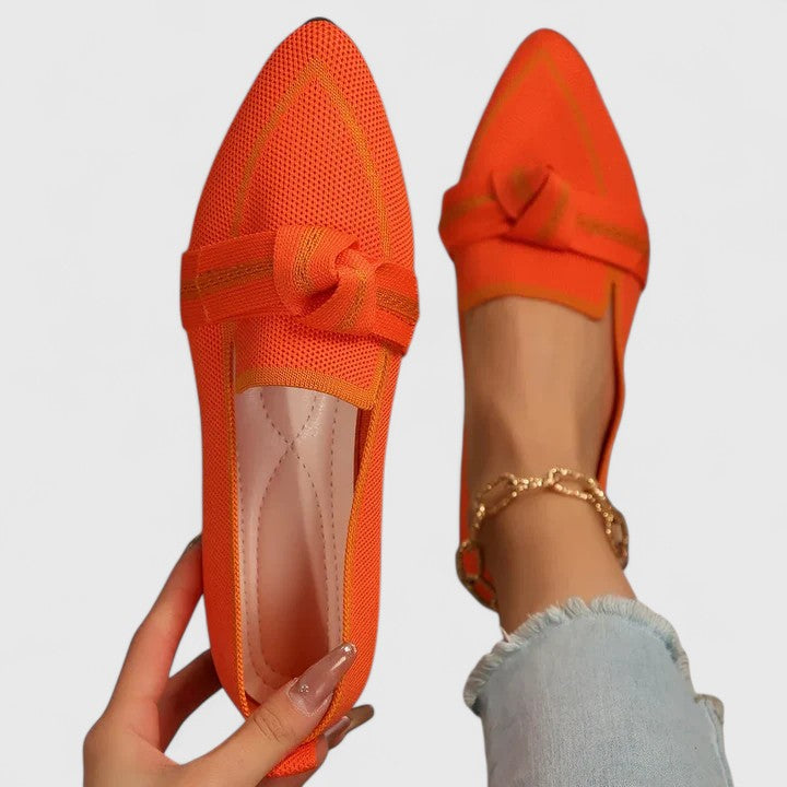 Comfortable Knit Loafer Flats for Women with Pointed Toe Knotted Bow Slip On Casual Style
