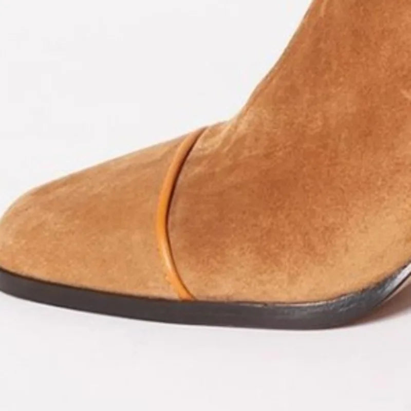 Women's Suede Contrast Cap Toe Heeled Boots