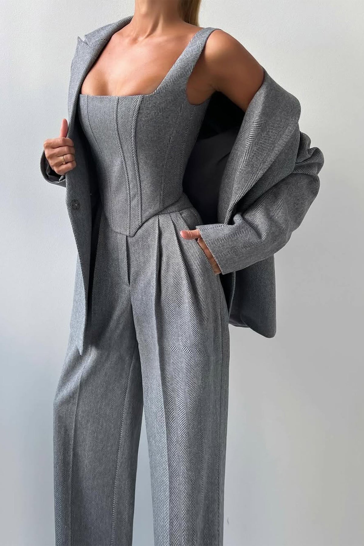 Women's Herringbone Oversized Blazer