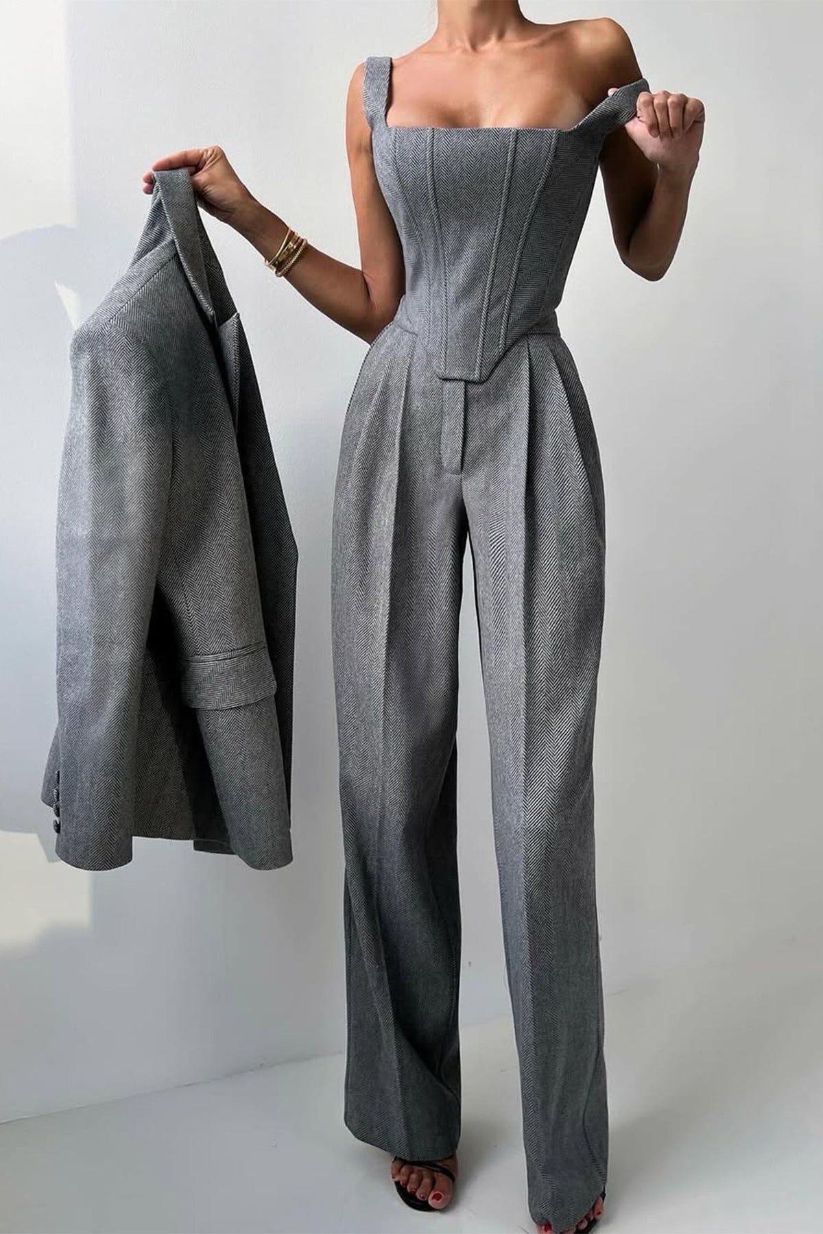 Women's Herringbone Oversized Blazer