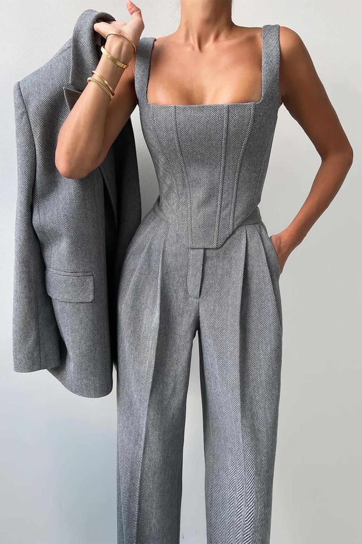 Women's Herringbone Oversized Blazer