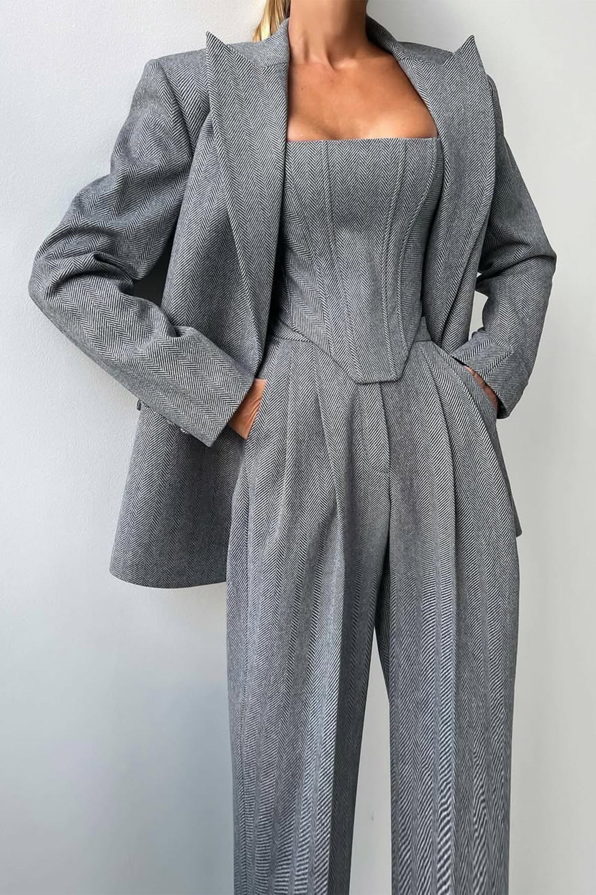 Women's Herringbone Oversized Blazer