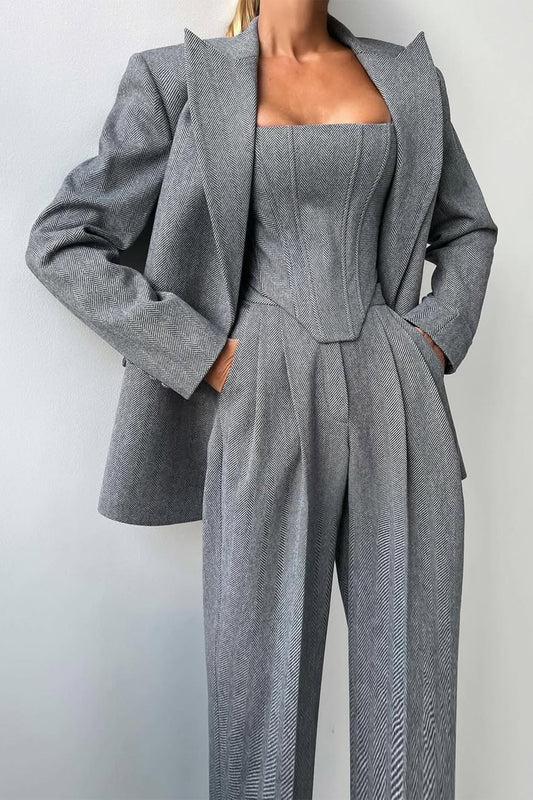 Women's Herringbone Oversized Blazer