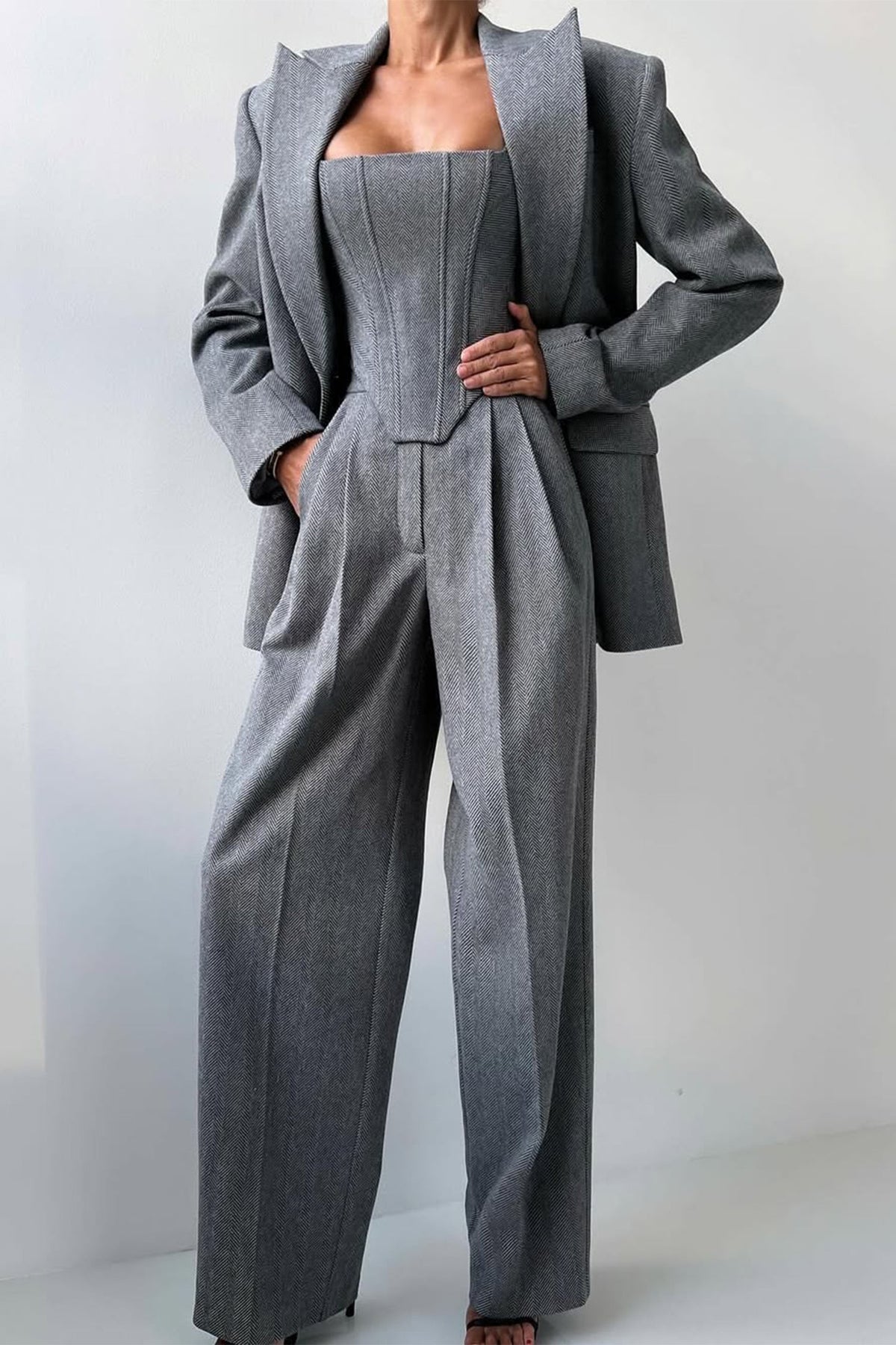 Women's Herringbone Oversized Blazer