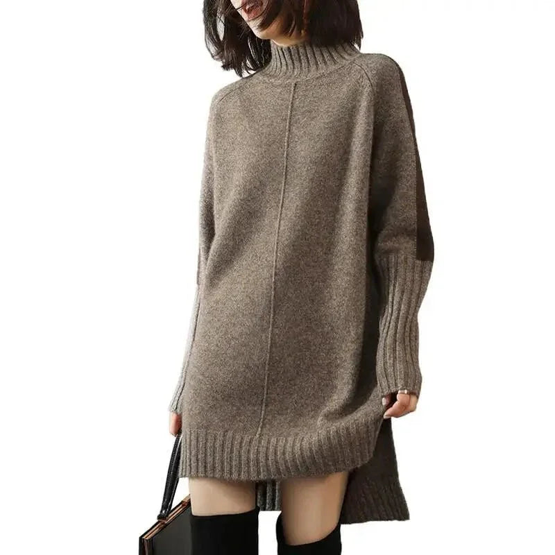 Warm Turtleneck Sweater Dress for Women with Long Sleeve Relaxed Fit Ribbed Knit Easy Style