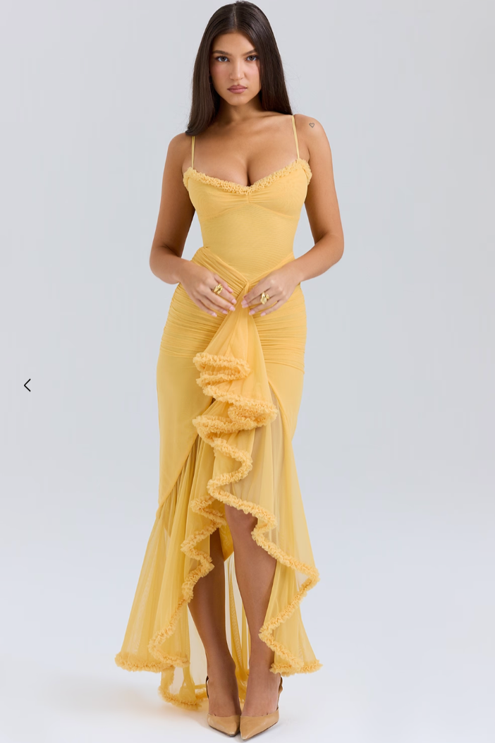 Elegant Mesh Cocktail Dress for Women with Sweetheart Neckline Ruffle Ruched High Low Style