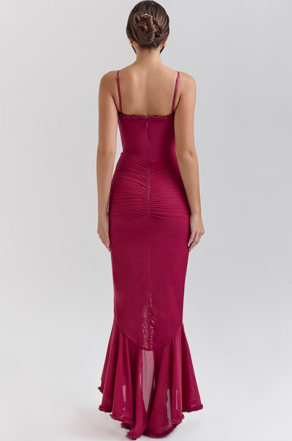 Elegant Mesh Cocktail Dress for Women with Sweetheart Neckline Ruffle Ruched High Low Style