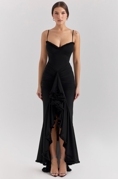 Elegant Mesh Cocktail Dress for Women with Sweetheart Neckline Ruffle Ruched High Low Style