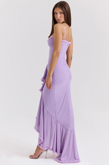 Elegant Mesh Cocktail Dress for Women with Sweetheart Neckline Ruffle Ruched High Low Style