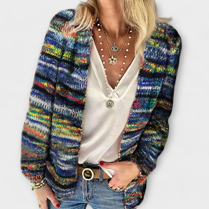 Warm Space Dye Cardigan for Women with Open Front V Neck Long Sleeve Knit Easy Style