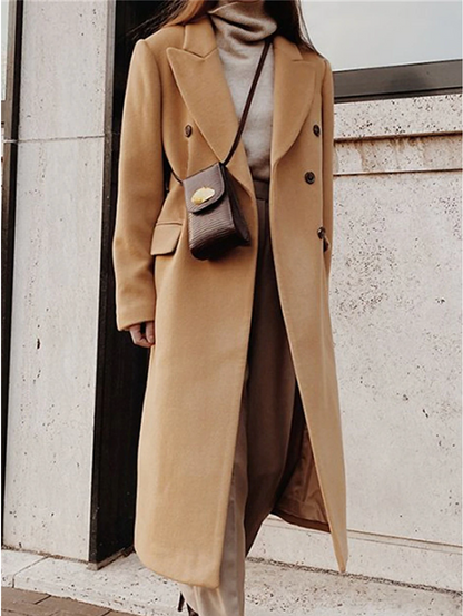 Women's Double Breasted Longline Wool Coat