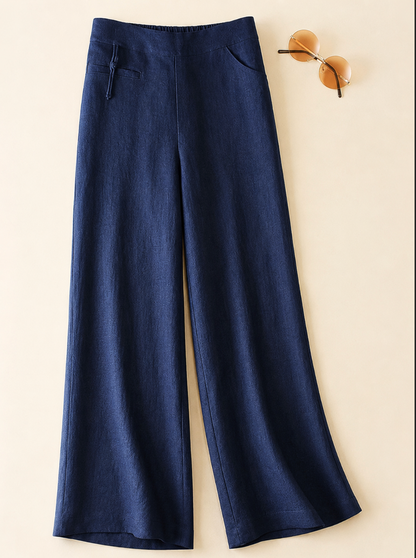 Effortless Linen Wide Leg Pants for Women with High Waist Drawstring Relaxed Flowing Casual Style