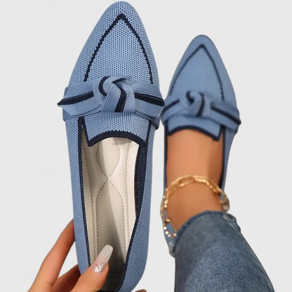 Comfortable Knit Loafer Flats for Women with Pointed Toe Knotted Bow Slip On Casual Style