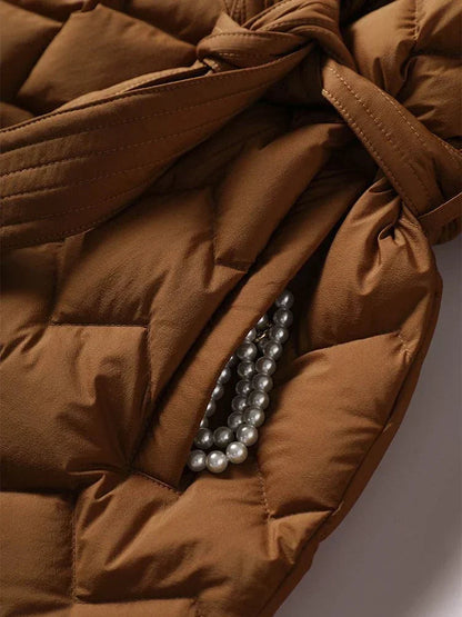 Women's Belted Wave Quilted Down Puffer Jacket