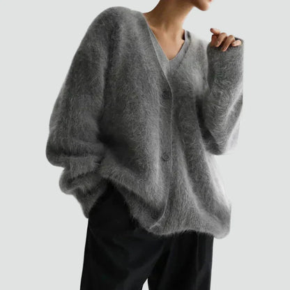 Women's Oversized Fluffy Button Front Cardigan