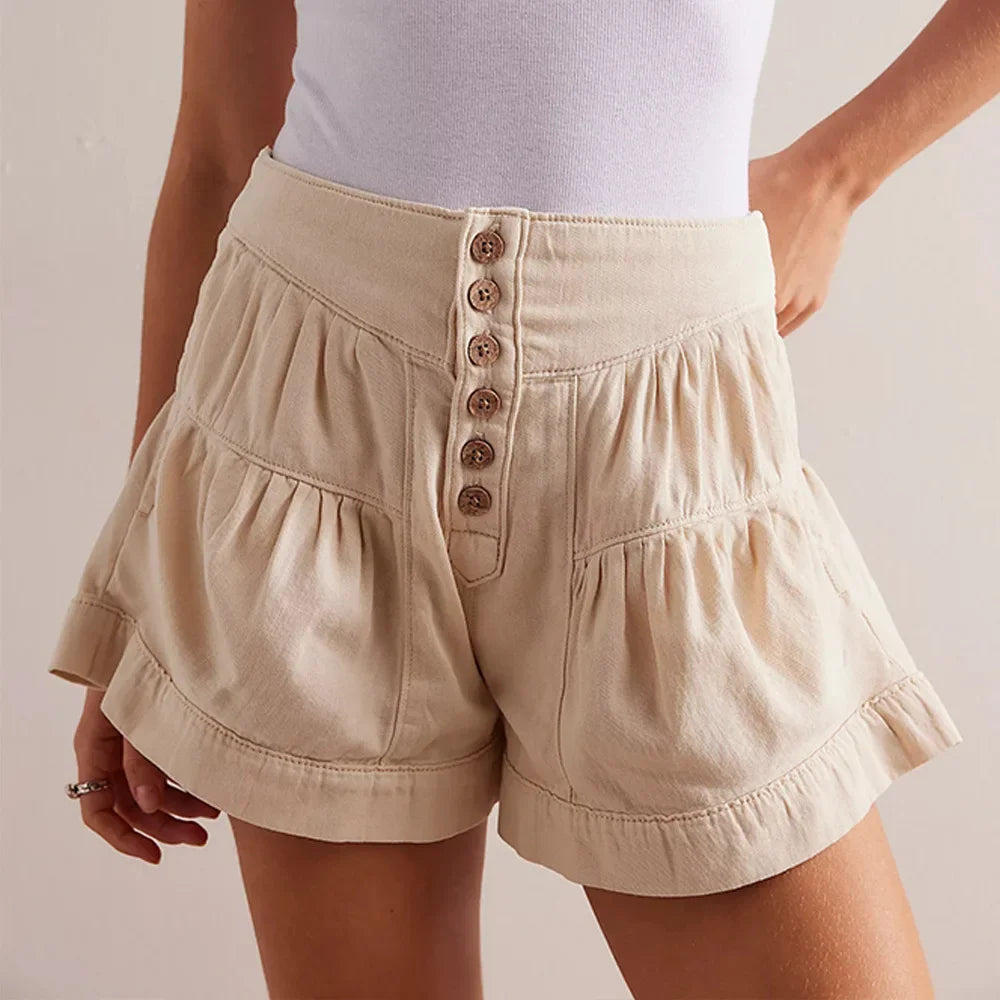 Effortless High Waist Midrise Jeans for Women with Button Front Tiered Ruffle Relaxed Style