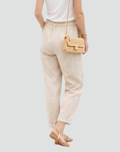 Effortless Linen Pants for Women with High Waist Drawstring Tapered Relaxed Flowing Casual Style