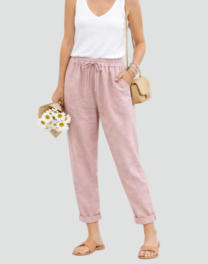 Effortless Linen Pants for Women with High Waist Drawstring Tapered Relaxed Flowing Casual Style