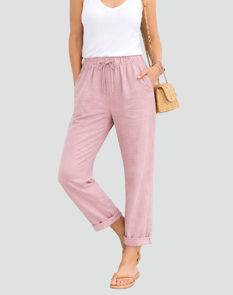 Effortless Linen Pants for Women with High Waist Drawstring Tapered Relaxed Flowing Casual Style