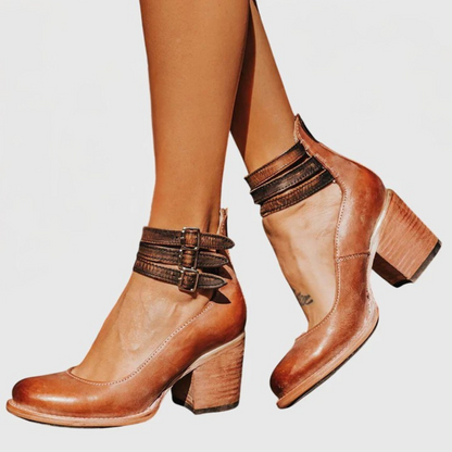 Stylish Snake Print Ankle Strap Heels for Women with Buckle Block Heel Vintage Style