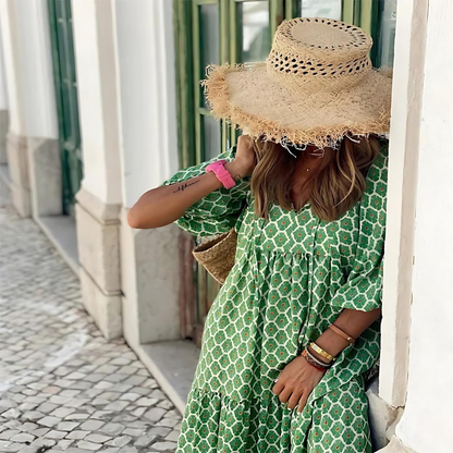 Effortless Floral Maxi Dress for Women with V Neck Bell Sleeve Tiered Ruffle Bohemian Style