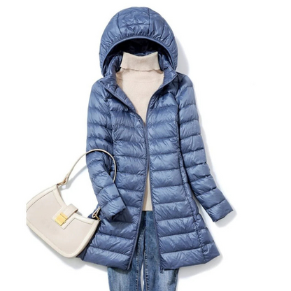 Women Hooded Quilted Puffer Jacket with Zip Front