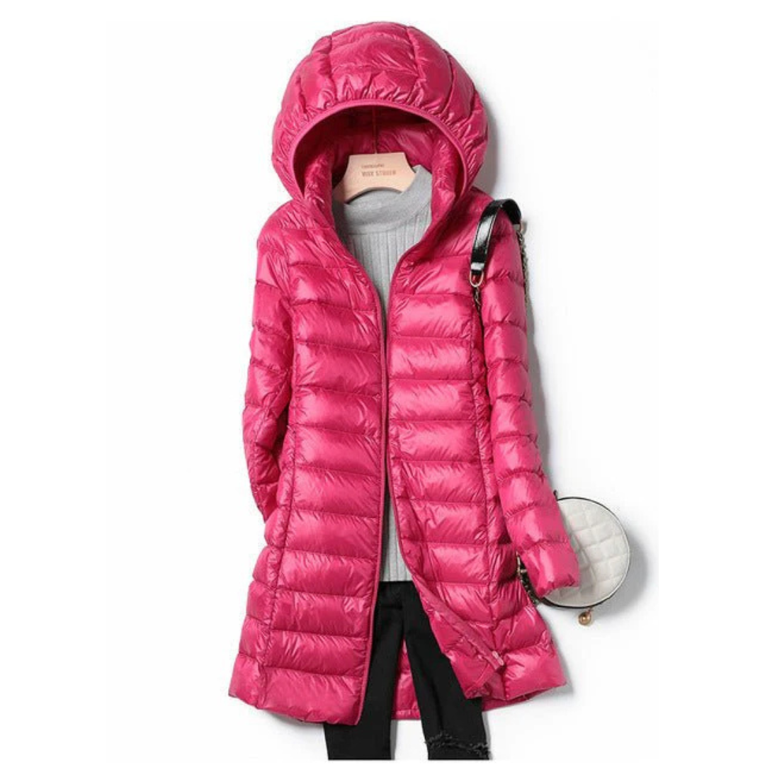Women Hooded Quilted Puffer Jacket with Zip Front