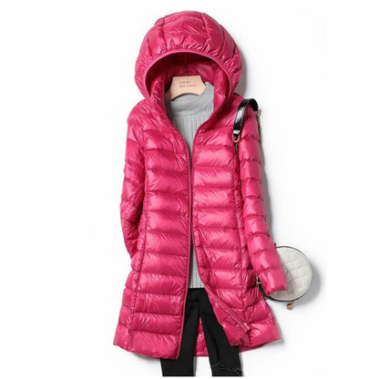 Women Hooded Quilted Puffer Jacket with Zip Front