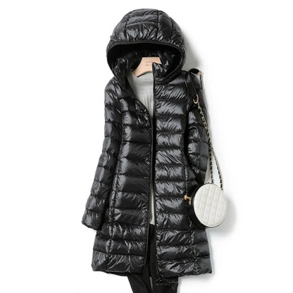 Women Hooded Quilted Puffer Jacket with Zip Front