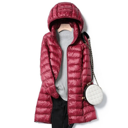 Women Hooded Quilted Puffer Jacket with Zip Front