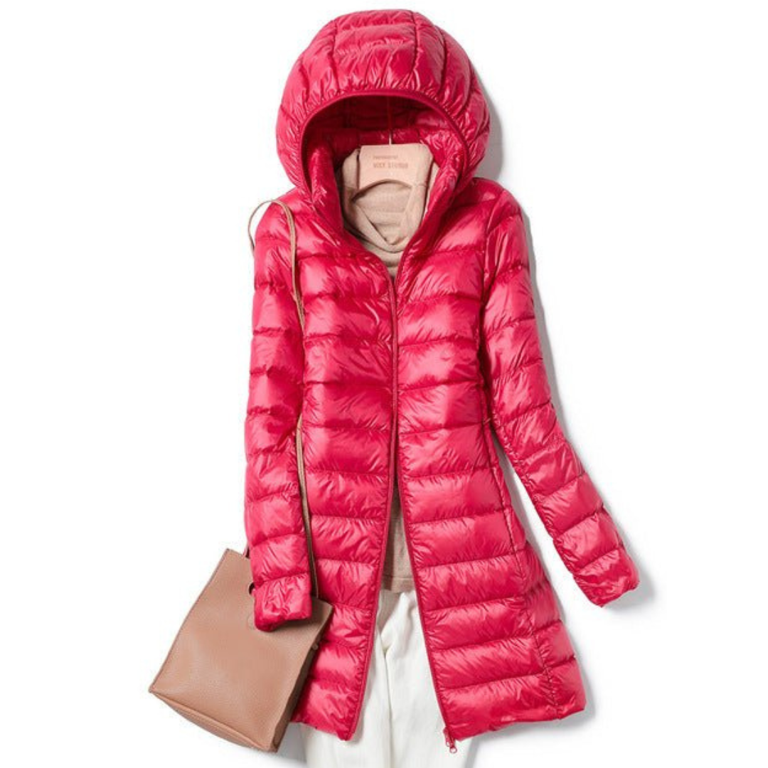 Women Hooded Quilted Puffer Jacket with Zip Front