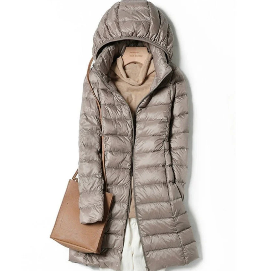 Women Hooded Quilted Puffer Jacket with Zip Front